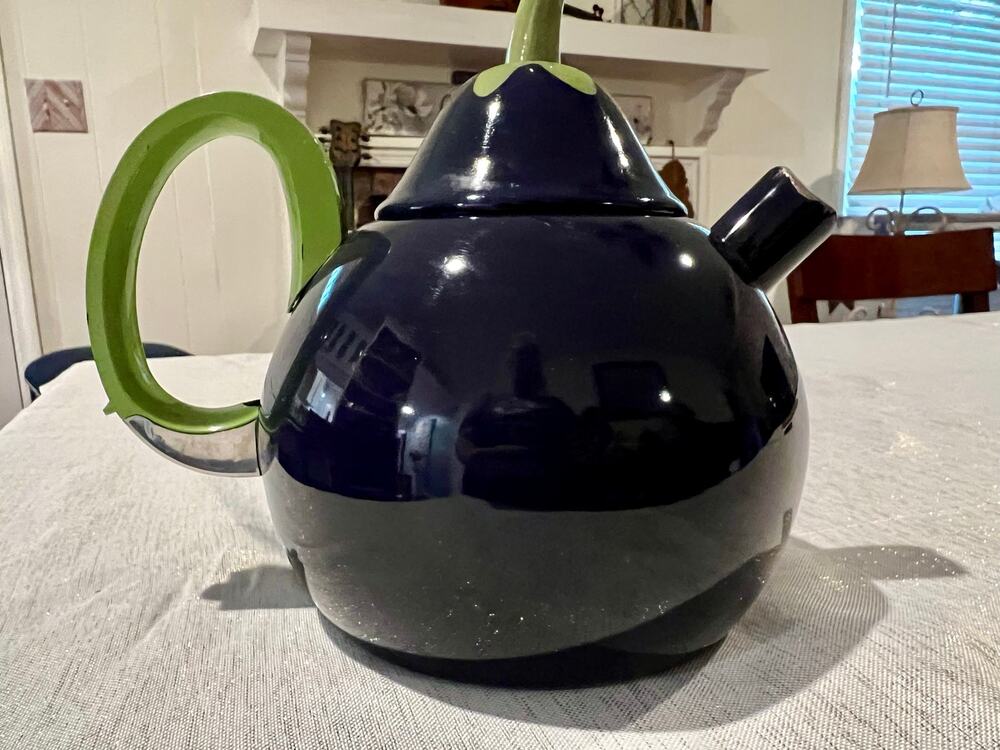 COPCO Vintage Eggplant Kettle.Purple & Green.  Green Handle, Lid with green stem
